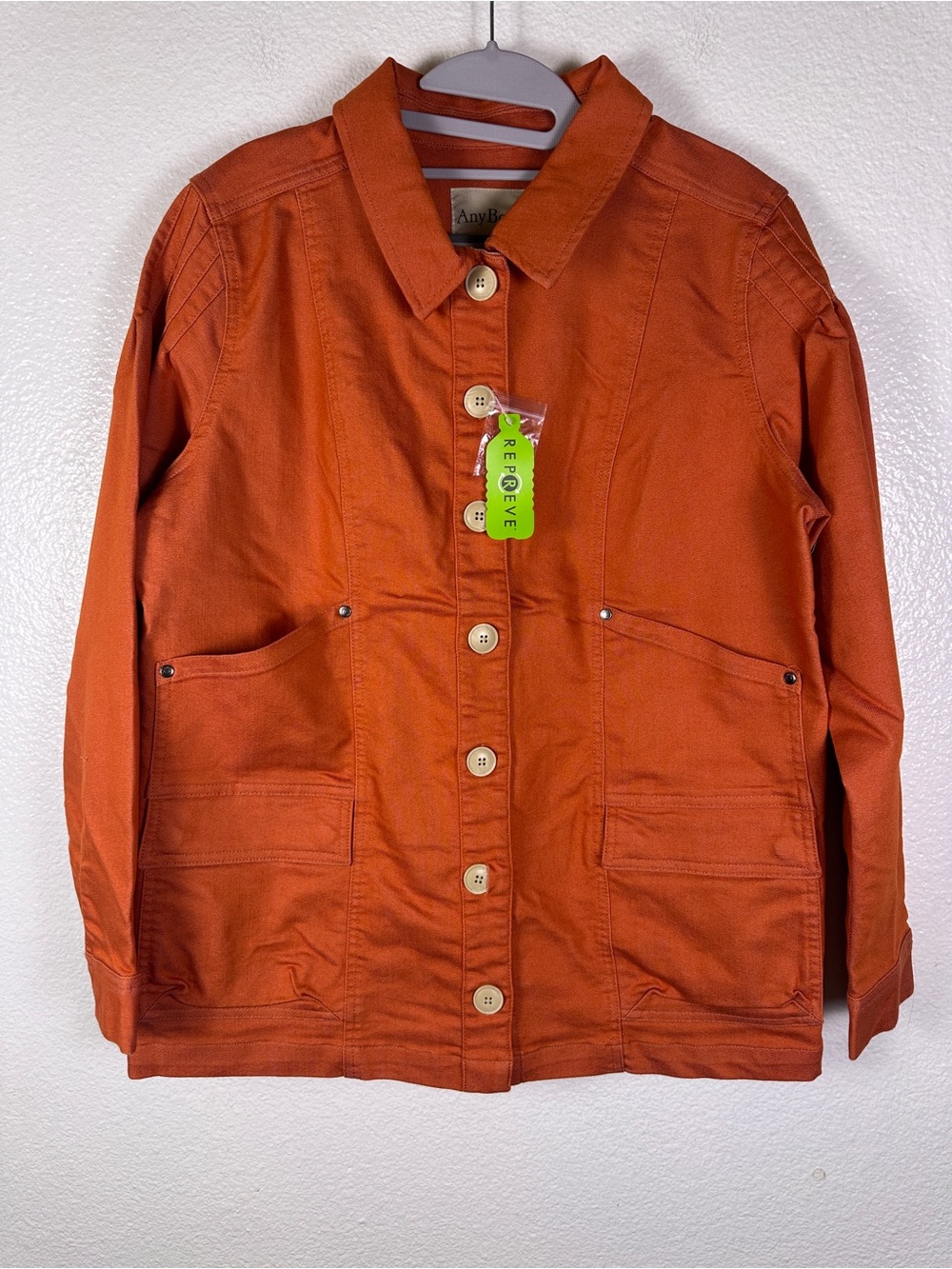 AnyBody Women’s Orange Button-Front Shacket Jacket Stretch Point Collar Size M